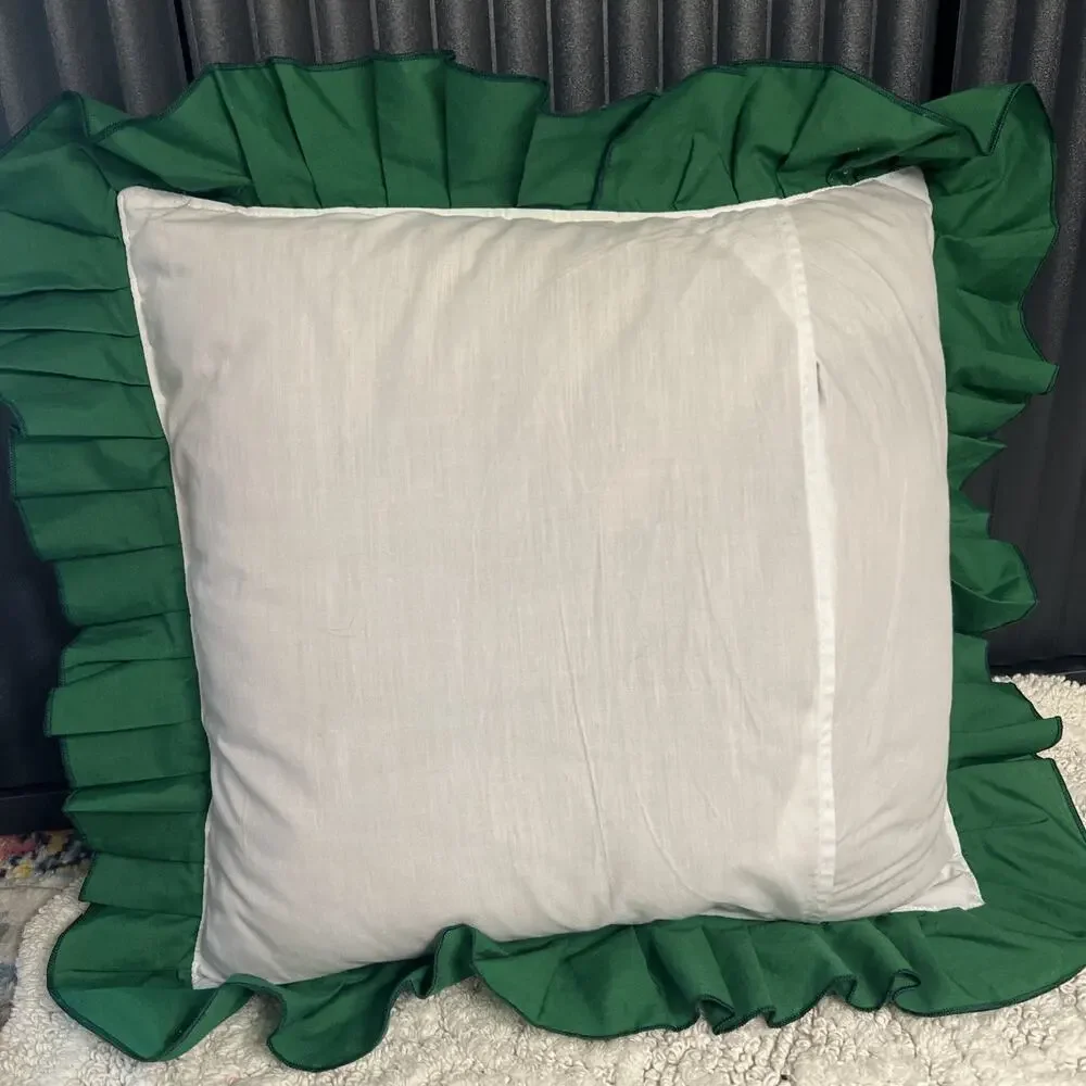Vintage Christmas Pinwheel Quilt Pillow Red Green Ruffle Farmhouse Country